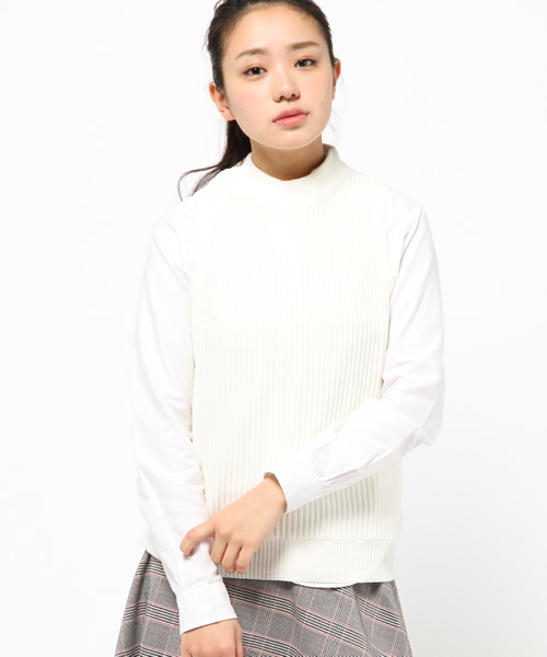 CIAOPANIC TYPY（チャオパニックティピー）の「タック編みハイネックベスト（ニット/セーター・レディース・オフホワイト/グレー/イエロー・FREE）」の2枚目の写真