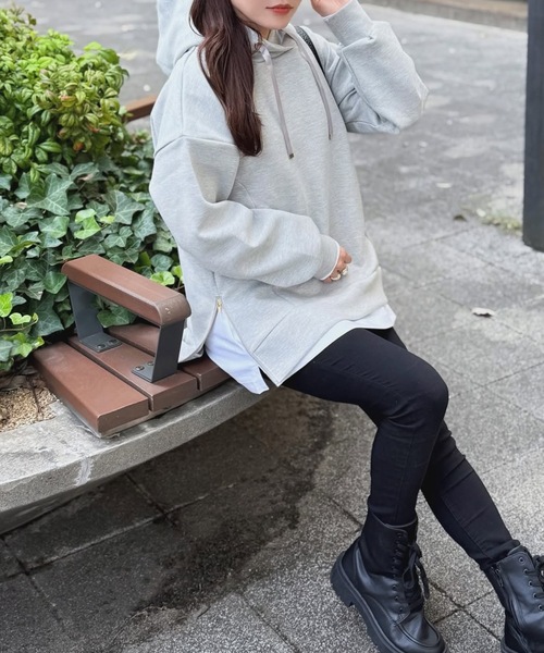 セール】【フードの立ち上がり◎】サイドジップダンボールニット