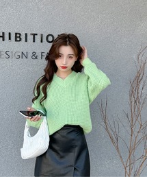 Amains（アメイン）の「ワッフル編みVニット（ニット/セーター）」