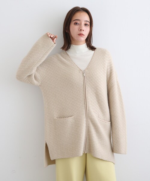 INDIVI(インディヴィ)の「◆【ライトアウター】シャギージャカードカーディガン(カーディガン/ボレロ・レディース・ブラック系1/ベージュ系1・05/13/15 /19/34/38)」の2枚目の写真