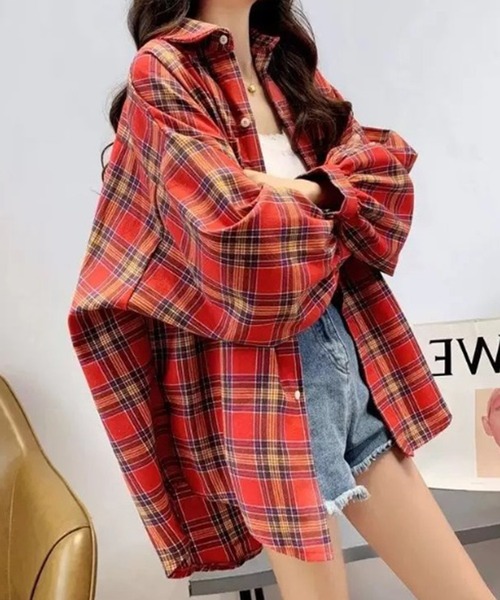 Auntie Rosa（アンティローザ）の「オーバーサイズ ドロップショルダー チェックネルシャツ（シャツ/ブラウス・レディース・パープル/グレー系その他3/グレー系その他5/グリーン系その他3/グリーン/ブラウン系その他3/グレー系その他/イエロー系その他5/グリーン系その他6/ピンク系その他6/レッド系その他/ブラウン系その他2/グレー/ブルー系その他3/ブルー系その他2/グリーン系その他2/レッド/イエロー系その他6・LARGE/X-LARGE/XX-LARGE/MEDIUM/SMALL）」の18枚目の写真