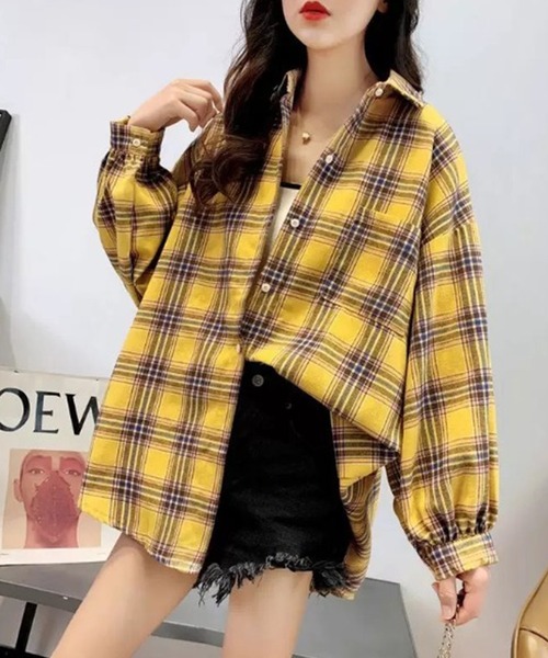 Auntie Rosa（アンティローザ）の「オーバーサイズ ドロップショルダー チェックネルシャツ（シャツ/ブラウス・レディース・パープル/グレー系その他3/グレー系その他5/グリーン系その他3/グリーン/ブラウン系その他3/グレー系その他/イエロー系その他5/グリーン系その他6/ピンク系その他6/レッド系その他/ブラウン系その他2/グレー/ブルー系その他3/ブルー系その他2/グリーン系その他2/レッド/イエロー系その他6・LARGE/X-LARGE/XX-LARGE/MEDIUM/SMALL）」の14枚目の写真