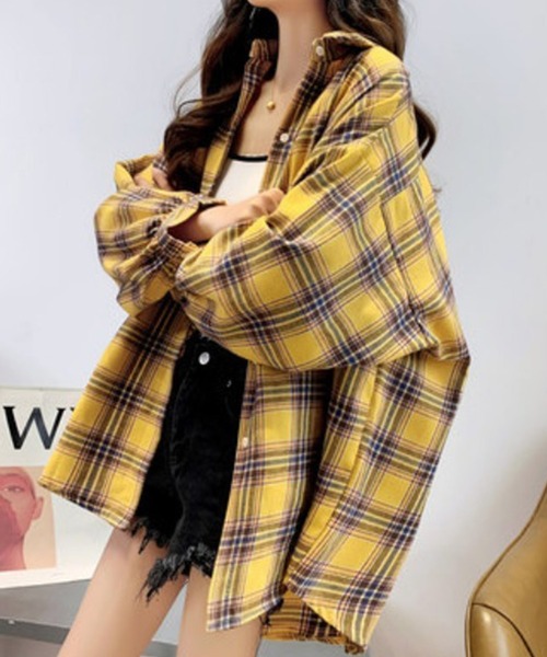 Auntie Rosa（アンティローザ）の「オーバーサイズ ドロップショルダー チェックネルシャツ（シャツ/ブラウス・レディース・パープル/グレー系その他3/グレー系その他5/グリーン系その他3/グリーン/ブラウン系その他3/グレー系その他/イエロー系その他5/グリーン系その他6/ピンク系その他6/レッド系その他/ブラウン系その他2/グレー/ブルー系その他3/ブルー系その他2/グリーン系その他2/レッド/イエロー系その他6・LARGE/X-LARGE/XX-LARGE/MEDIUM/SMALL）」の15枚目の写真