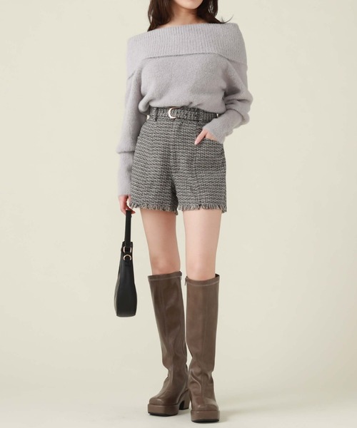 archives（アルシーヴ）の「ベルト付ツイードフリンジショートパンツ（その他パンツ・レディース・グレー/グレイッシュベージュ/ブラウン・MEDIUM）」の13枚目の写真