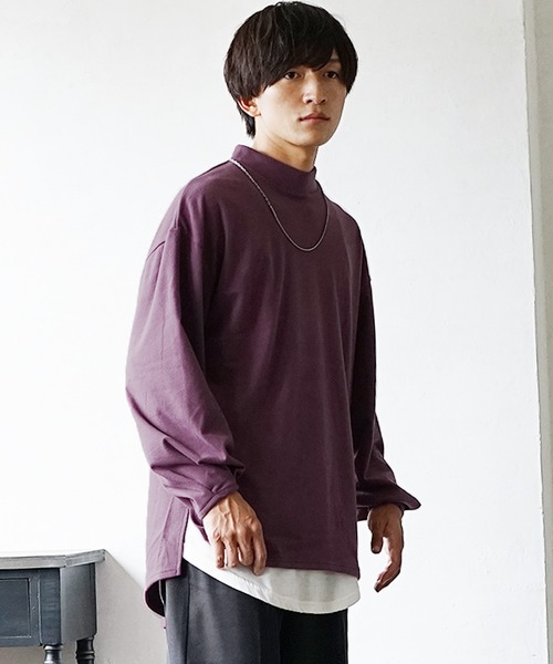 MinoriTY（マイノリティ）の「【MinoriTY】スウェット オーバーサイス モックネック/バルーン袖 もちもち素材 スリットトレーナー 春服 冬服（Tシャツ/カットソー・メンズ・ラベンダー/チャコール/ベージュ/グリーン・M/L）」の4枚目の写真