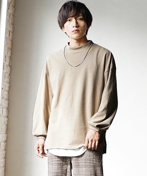 MinoriTY（マイノリティ）の「【MinoriTY】スウェット オーバーサイス モックネック/バルーン袖 もちもち素材 スリットトレーナー 春服 冬服（Tシャツ/カットソー・メンズ・ラベンダー/チャコール/ベージュ/グリーン・M/L）」の6枚目の写真