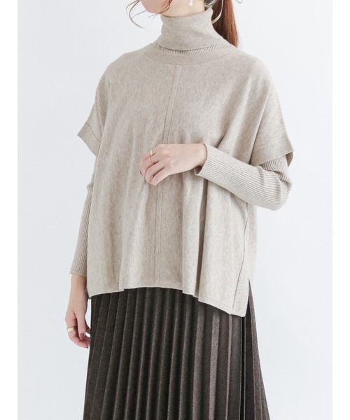 Te chichi(テチチ)の「前後2wayベスト×タートルネックニットセット(アンサンブル・レディース・ベージュ/ブルー/オフホワイト・フリ-)」の3枚目の写真
