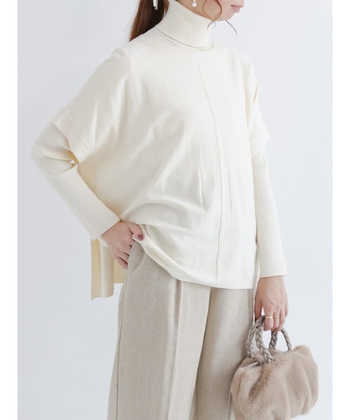 Te chichi(テチチ)の「前後2wayベスト×タートルネックニットセット(アンサンブル・レディース・ベージュ/ブルー/オフホワイト・フリ-)」の2枚目の写真