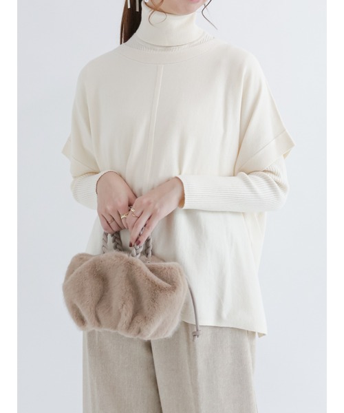 Te chichi(テチチ)の「前後2wayベスト×タートルネックニットセット(アンサンブル・レディース・ベージュ/ブルー/オフホワイト・フリ-)」の9枚目の写真