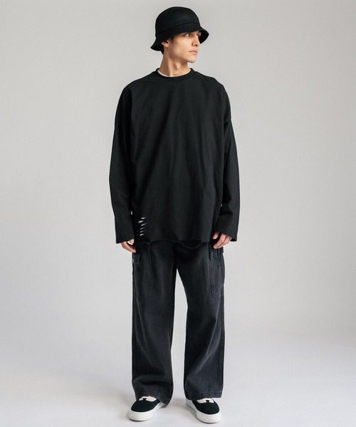 Ressaca(レサーカ)の「オーバーサイズ ダメージ加工ロンT カットソー(Tシャツ/カットソー・メンズ・ブラック/グレー/ホワイト・M/L/XL/XXL)」の13枚目の写真