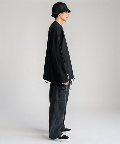 Ressaca(レサーカ)の「オーバーサイズ ダメージ加工ロンT カットソー(Tシャツ/カットソー・メンズ・ブラック/グレー/ホワイト・M/L/XL/XXL)」の14枚目の写真