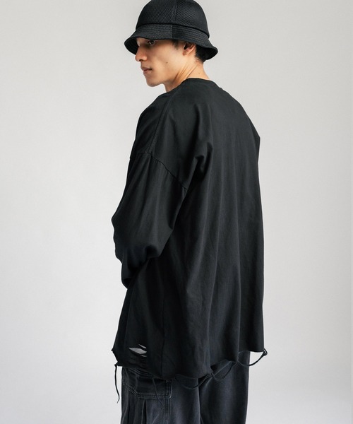 Ressaca(レサーカ)の「オーバーサイズ ダメージ加工ロンT カットソー(Tシャツ/カットソー・メンズ・ブラック/グレー/ホワイト・M/L/XL/XXL)」の4枚目の写真