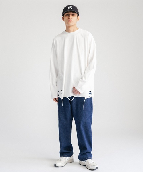 Ressaca(レサーカ)の「オーバーサイズ ダメージ加工ロンT カットソー(Tシャツ/カットソー・メンズ・ブラック/グレー/ホワイト・M/L/XL/XXL)」の11枚目の写真