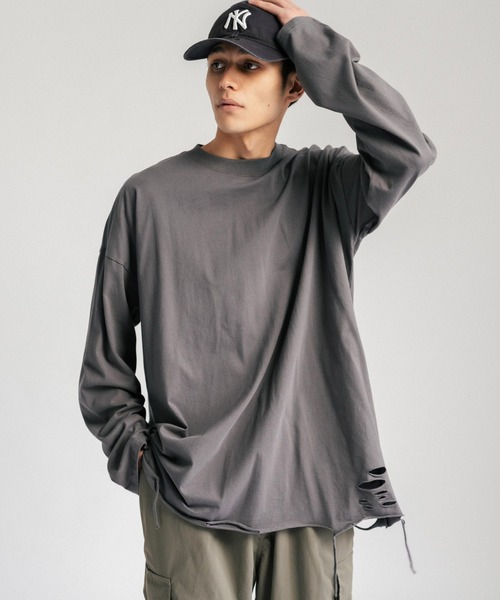 Ressaca(レサーカ)の「オーバーサイズ ダメージ加工ロンT カットソー(Tシャツ/カットソー・メンズ・ブラック/グレー/ホワイト・M/L/XL/XXL)」の16枚目の写真