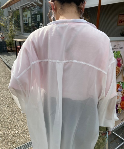 nemne store（ネンネストア）の「【低身長用サイズあり】袖ボリュームシアーバンドカラーシャツ（シャツ/ブラウス・レディース・ブルー/オフホワイト/ピンク/グリーン・SMALL/MEDIUM）」の13枚目の写真