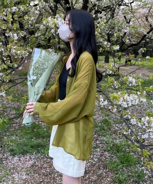 nemne store（ネンネストア）の「【低身長用サイズあり】袖ボリュームシアーバンドカラーシャツ（シャツ/ブラウス・レディース・ブルー/オフホワイト/ピンク/グリーン・SMALL/MEDIUM）」の21枚目の写真