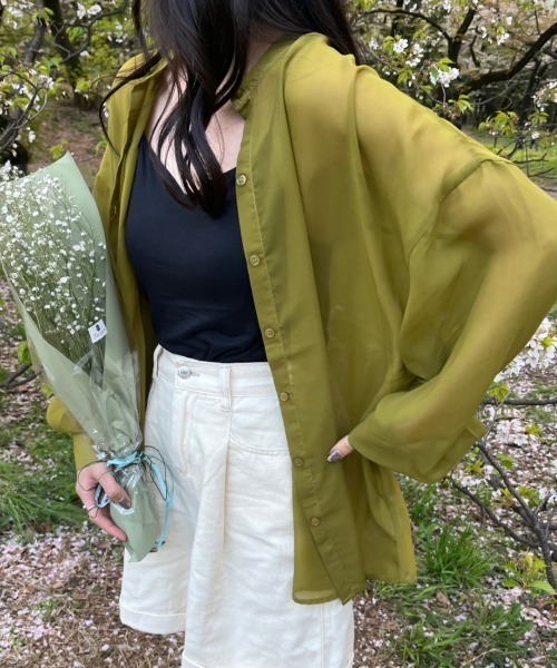nemne store（ネンネストア）の「【低身長用サイズあり】袖ボリュームシアーバンドカラーシャツ（シャツ/ブラウス・レディース・ブルー/オフホワイト/ピンク/グリーン・SMALL/MEDIUM）」の22枚目の写真