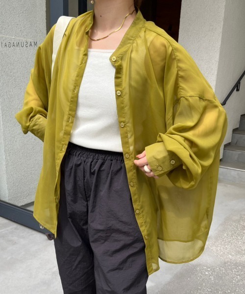 nemne store（ネンネストア）の「【低身長用サイズあり】袖ボリュームシアーバンドカラーシャツ（シャツ/ブラウス・レディース・ブルー/オフホワイト/ピンク/グリーン・SMALL/MEDIUM）」の15枚目の写真