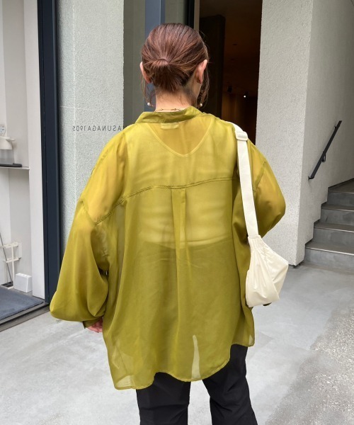 nemne store（ネンネストア）の「【低身長用サイズあり】袖ボリュームシアーバンドカラーシャツ（シャツ/ブラウス・レディース・ブルー/オフホワイト/ピンク/グリーン・SMALL/MEDIUM）」の20枚目の写真
