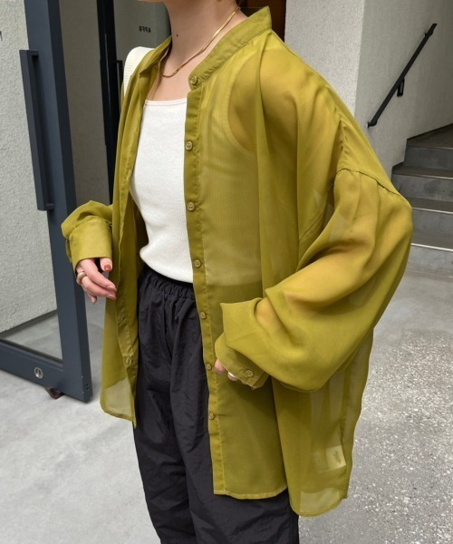 nemne store（ネンネストア）の「【低身長用サイズあり】袖ボリュームシアーバンドカラーシャツ（シャツ/ブラウス・レディース・ブルー/オフホワイト/ピンク/グリーン・SMALL/MEDIUM）」の18枚目の写真