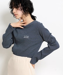 胸レタリング刺繍スパンテレコロングスリーブTシャツ