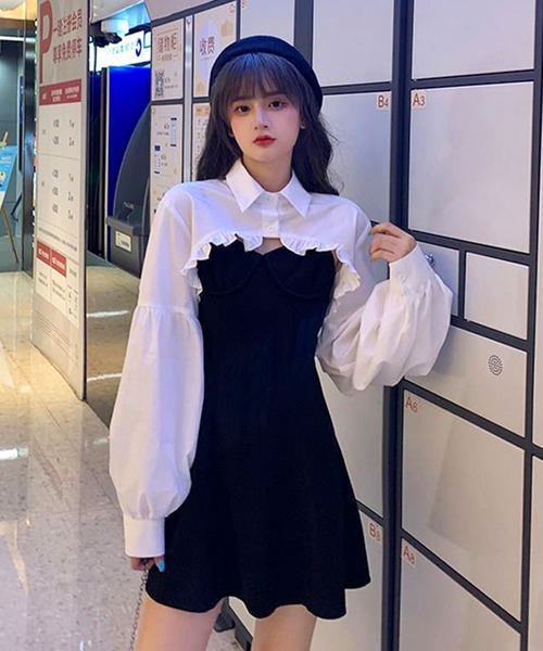 EPICKS（エピックス）の「【2点セット】フリルショートブラウス キャミミニワンピース（ワンピース・レディース・ブラック・M/L/XL）」の7枚目の写真