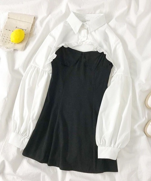 EPICKS（エピックス）の「【2点セット】フリルショートブラウス キャミミニワンピース（ワンピース・レディース・ブラック・M/L/XL）」の3枚目の写真