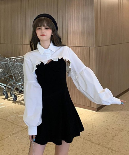 EPICKS（エピックス）の「【2点セット】フリルショートブラウス キャミミニワンピース（ワンピース・レディース・ブラック・M/L/XL）」の22枚目の写真