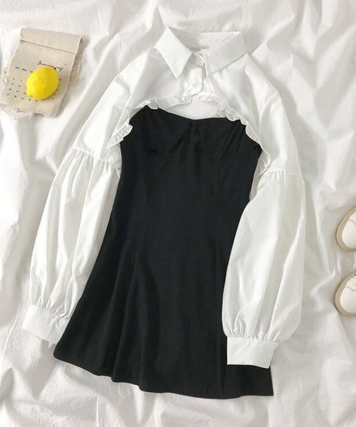 EPICKS（エピックス）の「【2点セット】フリルショートブラウス キャミミニワンピース（ワンピース・レディース・ブラック・M/L/XL）」の20枚目の写真