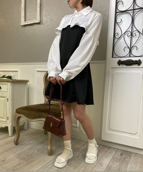 EPICKS（エピックス）の「【2点セット】フリルショートブラウス キャミミニワンピース（ワンピース・レディース・ブラック・M/L/XL）」の12枚目の写真