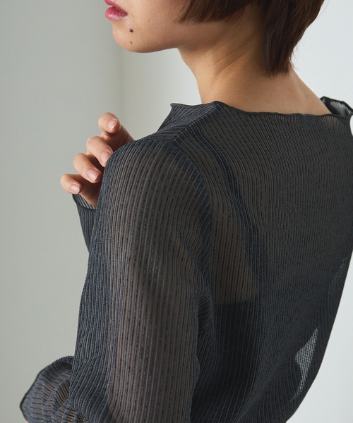 forksy.（フォルクシー）の「【forksy.】シアーストライプ長袖プルオーバー（Tシャツ/カットソー・レディース・ベージュ/グレー/ブルー/チャコールグレー・FREE）」の5枚目の写真