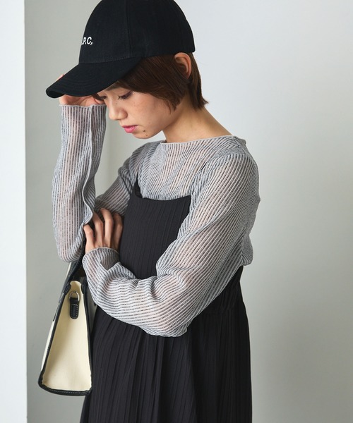 forksy.（フォルクシー）の「【forksy.】シアーストライプ長袖プルオーバー（Tシャツ/カットソー・レディース・ベージュ/グレー/ブルー/チャコールグレー・FREE）」の9枚目の写真