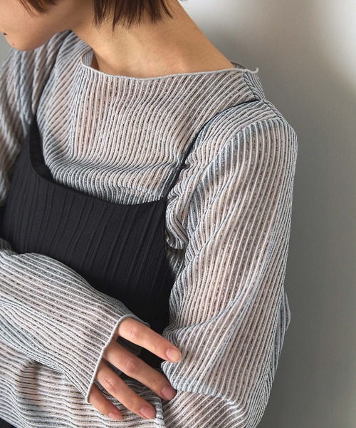 forksy.（フォルクシー）の「【forksy.】シアーストライプ長袖プルオーバー（Tシャツ/カットソー・レディース・ベージュ/グレー/ブルー/チャコールグレー・FREE）」の10枚目の写真