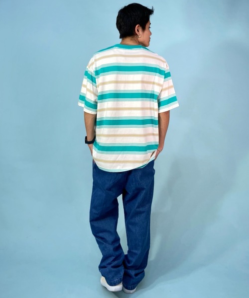 Hurley （ハーレー）の「Hurley/ハーレー マルチボーダーTシャツ オーバーサイズ ワンポイント/クルーネック半袖tシャツ コットンTee MSS2310023（Tシャツ/カットソー・メンズ・ブラック×ブラック/ネイビー/ホワイト×グリーン/ブルー・S/M/L）」の8枚目の写真