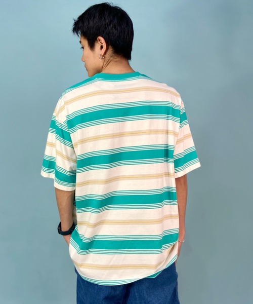 Hurley （ハーレー）の「Hurley/ハーレー マルチボーダーTシャツ オーバーサイズ ワンポイント/クルーネック半袖tシャツ コットンTee MSS2310023（Tシャツ/カットソー・メンズ・ブラック×ブラック/ネイビー/ホワイト×グリーン/ブルー・S/M/L）」の6枚目の写真