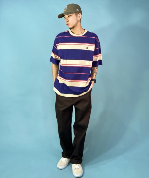 Hurley （ハーレー）の「Hurley/ハーレー マルチボーダーTシャツ オーバーサイズ ワンポイント/クルーネック半袖tシャツ コットンTee MSS2310023（Tシャツ/カットソー・メンズ・ブラック×ブラック/ネイビー/ホワイト×グリーン/ブルー・S/M/L）」の15枚目の写真