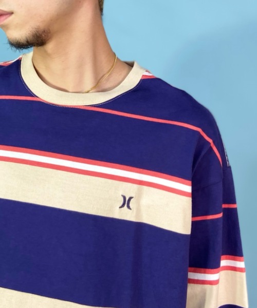 Hurley （ハーレー）の「Hurley/ハーレー マルチボーダーTシャツ オーバーサイズ ワンポイント/クルーネック半袖tシャツ コットンTee MSS2310023（Tシャツ/カットソー・メンズ・ブラック×ブラック/ネイビー/ホワイト×グリーン/ブルー・S/M/L）」の12枚目の写真