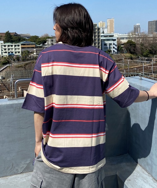 Hurley （ハーレー）の「Hurley/ハーレー マルチボーダーTシャツ オーバーサイズ ワンポイント/クルーネック半袖tシャツ コットンTee MSS2310023（Tシャツ/カットソー・メンズ・ブラック×ブラック/ネイビー/ホワイト×グリーン/ブルー・S/M/L）」の21枚目の写真