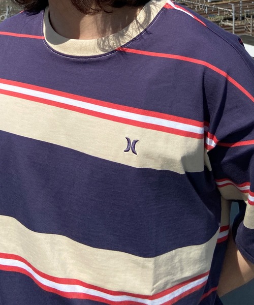 Hurley （ハーレー）の「Hurley/ハーレー マルチボーダーTシャツ オーバーサイズ ワンポイント/クルーネック半袖tシャツ コットンTee MSS2310023（Tシャツ/カットソー・メンズ・ブラック×ブラック/ネイビー/ホワイト×グリーン/ブルー・S/M/L）」の20枚目の写真