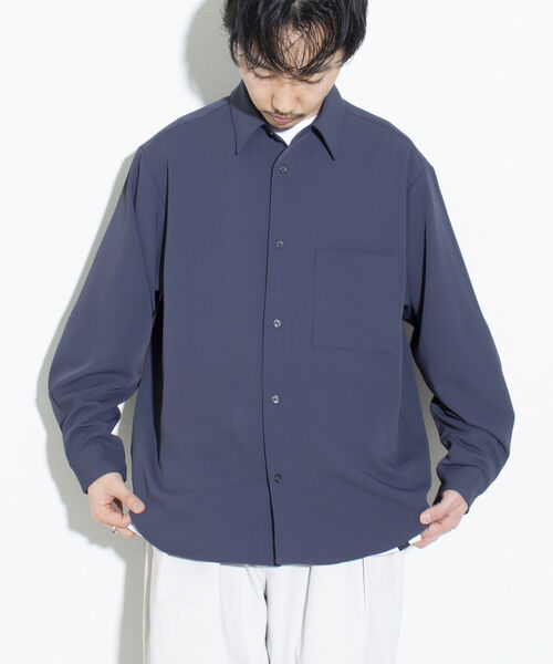 GLOSTER（グロスター）の「【GLOSTER/グロスター】ドレープシャツ ボリューム袖 オーバーサイズシャツ レギュラーカラー（シャツ/ブラウス・メンズ・ライトグレー/チャコールグレー/ライトブルー・L/M/S）」の2枚目の写真