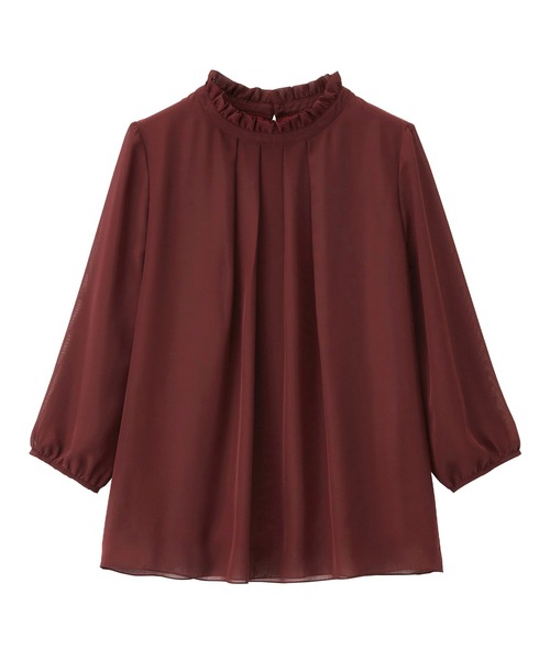 Viola e Viola（ヴィオラエヴィオラ）の「フリル衿シフォンタックブラウス（シャツ/ブラウス・レディース・グレイッシュブルー/イエロー/グレイッシュベージュ/ボルドー/レディッシュグレー/ブラック/オフホワイト・MEDIUM/LARGE/X-LARGE/XX-LARGE/4L/5L）」の7枚目の写真