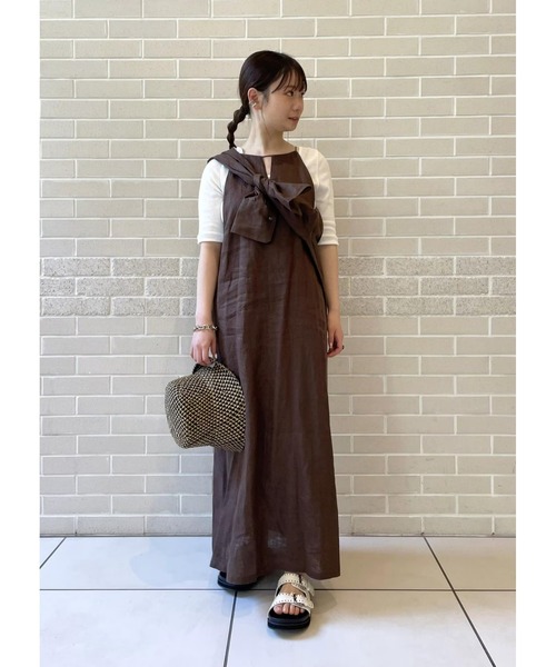 SALON adam et rope'(サロン アダム エ ロペ)の「【洗える】ノルマンディリネンキャミワンピース/麻(ワンピース・レディース・グレー系その他/ピンク/ダークブラウン・FREE)」の4枚目の写真