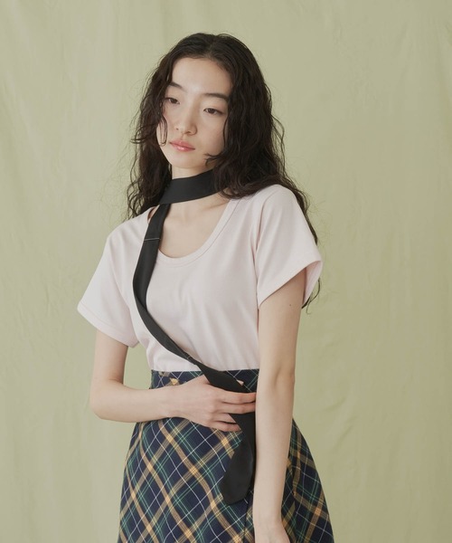 GIUNON(ジウノン)の「2way mini t-shits / 2wayミニTシャツ(Tシャツ/カットソー・レディース・ホワイト/ブラウン/ピンク/ブラック・FREE)」の4枚目の写真