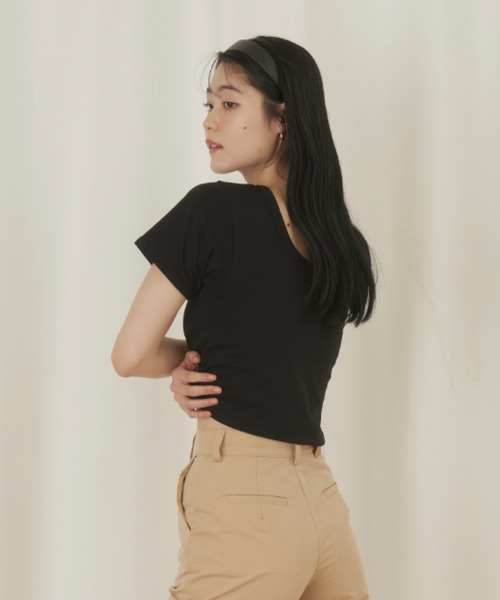 GIUNON(ジウノン)の「2way mini t-shits / 2wayミニTシャツ(Tシャツ/カットソー・レディース・ホワイト/ブラウン/ピンク/ブラック・FREE)」の19枚目の写真
