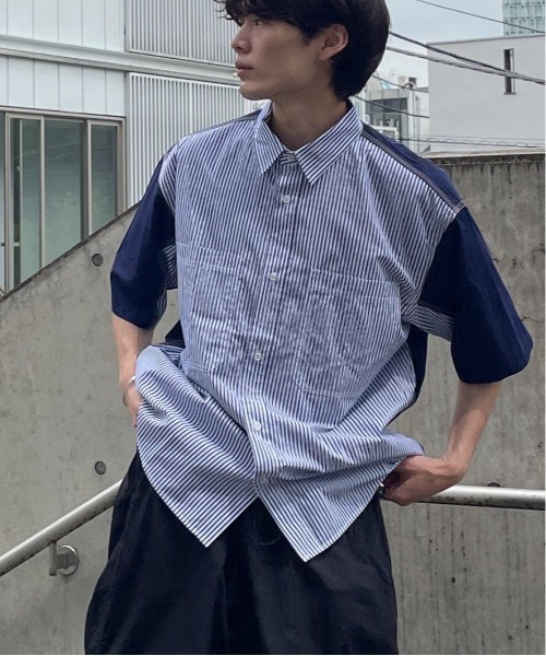 ニコアンド　be with M Misayo カラフルストライプシャツ ブルー be with M] Misayoカラフルストライプシャツ - メルカリ
