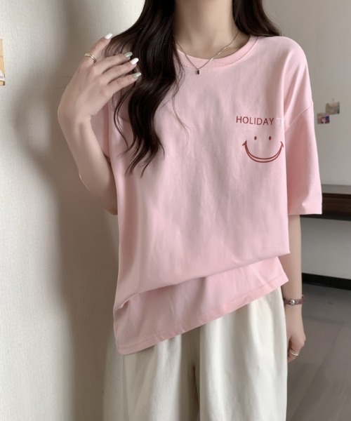 Achic（アシック）の「英文字ロゴオーバーサイズ半袖Tシャツ（Tシャツ/カットソー・レディース・ホワイト/ピンク・M）」の8枚目の写真