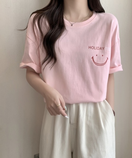 Achic（アシック）の「英文字ロゴオーバーサイズ半袖Tシャツ（Tシャツ/カットソー・レディース・ホワイト/ピンク・M）」の13枚目の写真