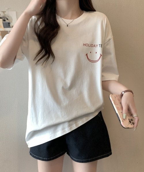 Achic（アシック）の「英文字ロゴオーバーサイズ半袖Tシャツ（Tシャツ/カットソー・レディース・ホワイト/ピンク・M）」の9枚目の写真