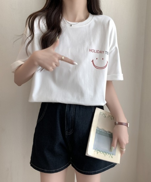 Achic（アシック）の「英文字ロゴオーバーサイズ半袖Tシャツ（Tシャツ/カットソー・レディース・ホワイト/ピンク・M）」の19枚目の写真