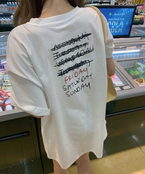 Achic（アシック）の「英文字ロゴオーバーサイズ半袖Tシャツ（Tシャツ/カットソー・レディース・ホワイト/ピンク・M）」の10枚目の写真